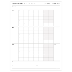 PRINTABLE Q2 (APRIL - JUNE) 2024 QUARTERLY WALL CALENDAR (GREY / GRAY) - INSTANT PDF DOWNLOAD