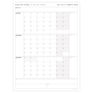 PRINTABLE Q4 (OCTOBER - DECEMBER) 2024 QUARTERLY WALL CALENDAR (GREY / GRAY) - INSTANT PDF DOWNLOAD