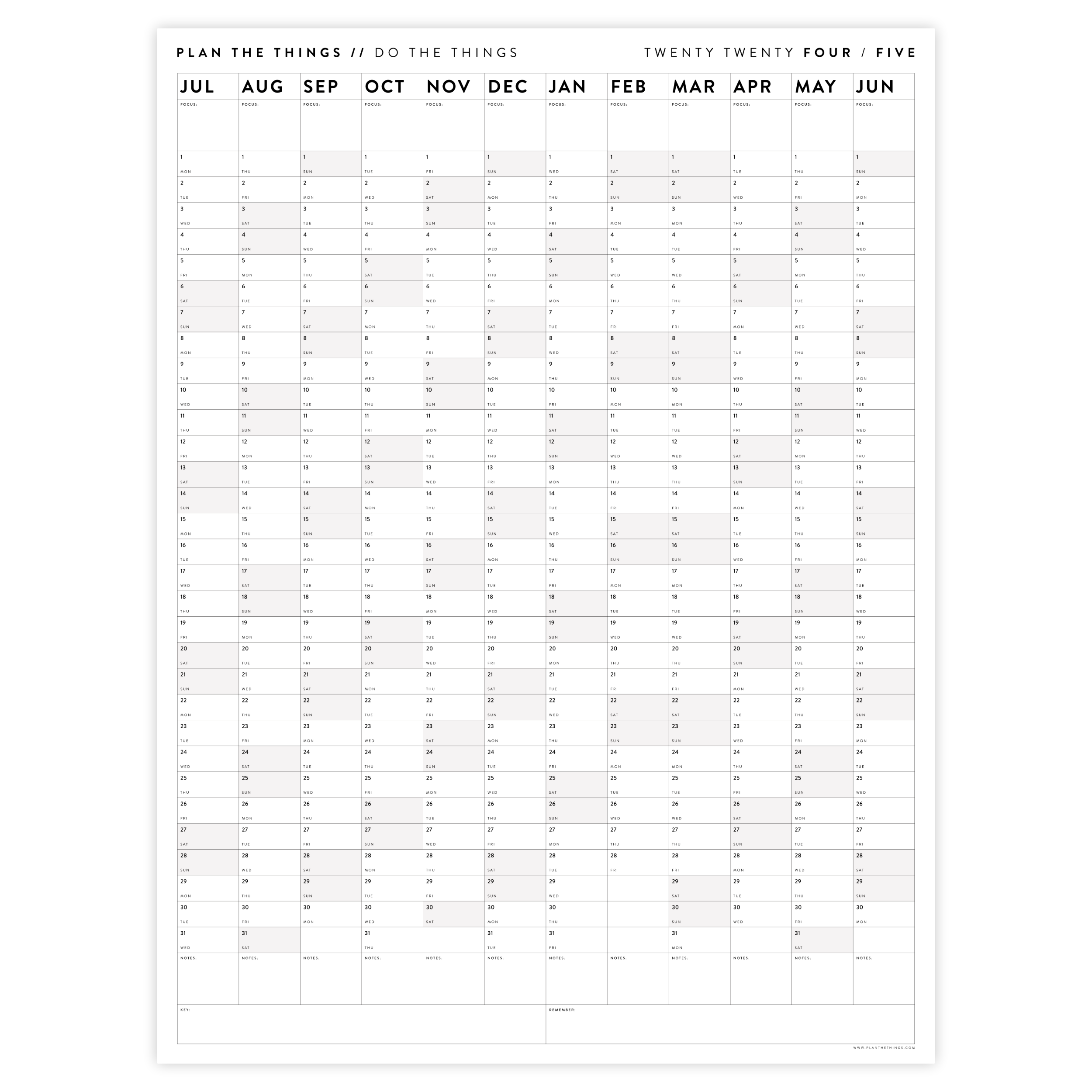 2024 2025 ACADEMIC WALL CALENDAR (JULY START) VERTICAL WITH GRAY W