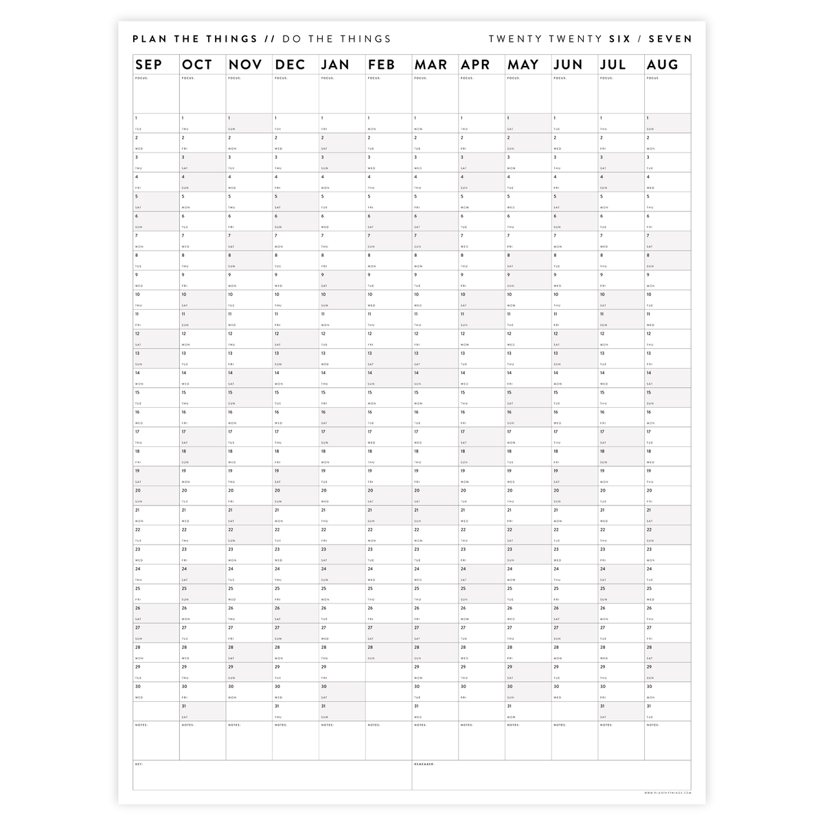 PRINTABLE 2026 - 2027 ACADEMIC WALL CALENDAR (SEPTEMBER START) | VERTICAL WITH GRAY WEEKENDS - INSTANT DOWNLOAD