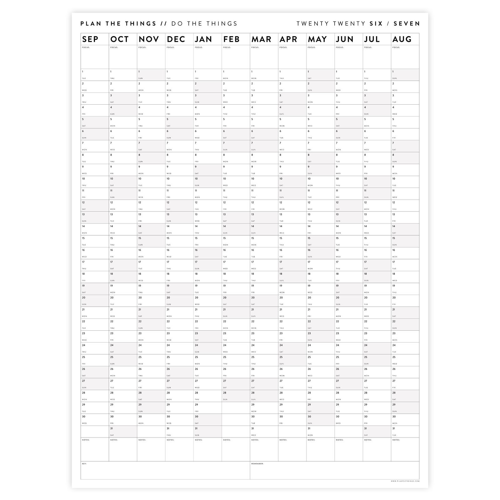 2026 - 2027 ACADEMIC WALL CALENDAR (SEPTEMBER START) | VERTICAL WITH GRAY WEEKENDS
