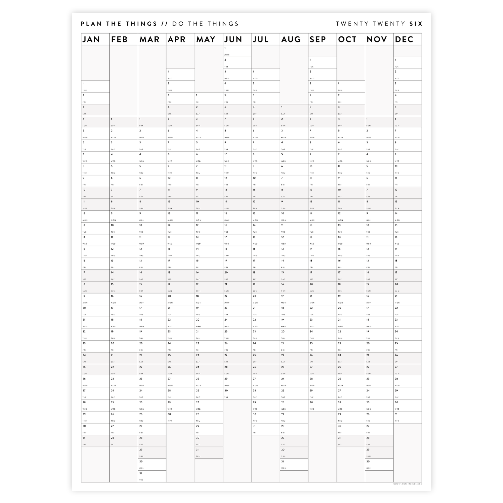 NEW FORMAT! GIANT 2026 ANNUAL WALL CALENDAR | VERTICAL WITH GRAY ALIGNED WEEKENDS
