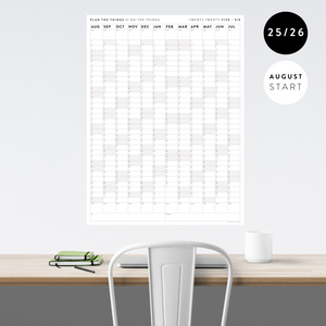 PRINTABLE 2025 - 2026 ACADEMIC WALL CALENDAR (AUGUST START) | VERTICAL WITH GRAY / GREY WEEKENDS - INSTANT DOWNLOAD