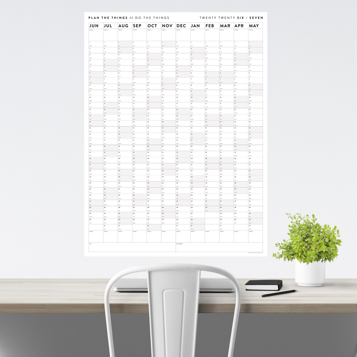PRINTABLE 2026 - 2027 ACADEMIC WALL CALENDAR (JUNE START) | VERTICAL WITH GRAY WEEKENDS - INSTANT DOWNLOAD