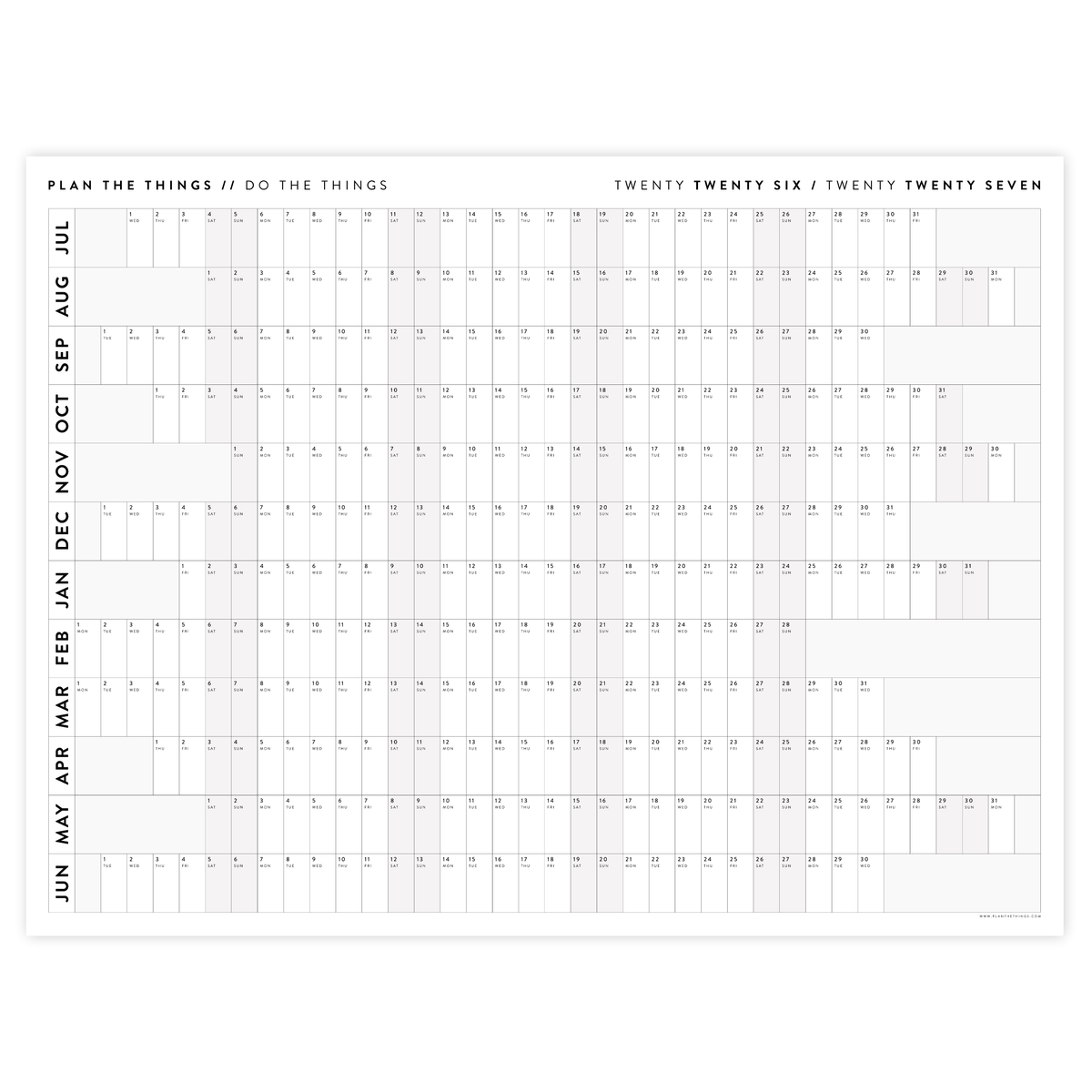 NEW FORMAT! GIANT 2027 ANNUAL WALL CALENDAR | HORIZONTAL WITH ALIGNED GRAY WEEKENDS