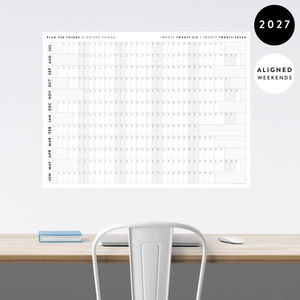 NEW! PRINTABLE 2027 HORIZONTAL WALL CALENDAR WITH ALIGNED GRAY WEEKENDS - INSTANT DOWNLOAD PRINT UP TO 48" x 36"