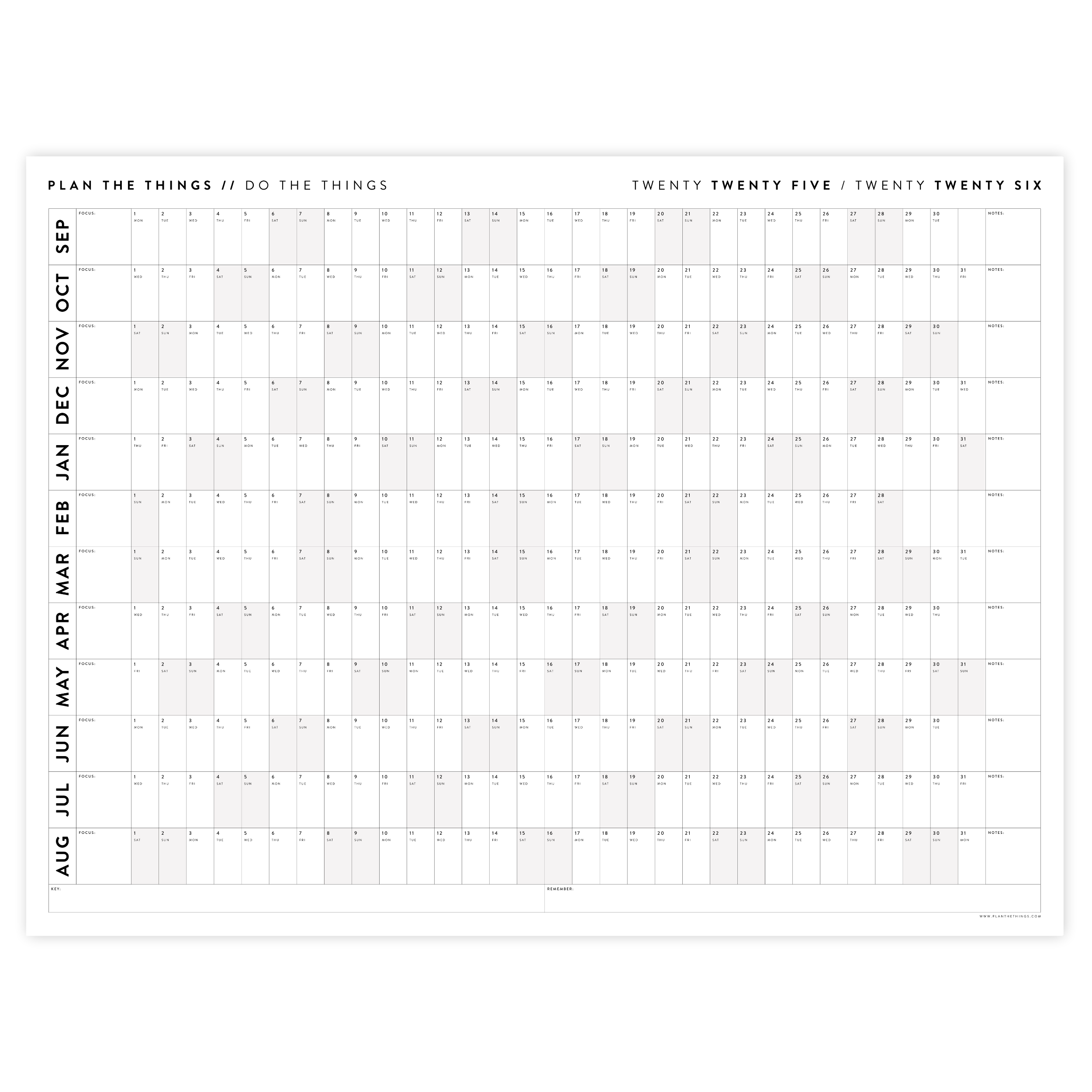 PRINTABLE 2025 - 2026 ACADEMIC WALL CALENDAR (SEPTEMBER START) | HORIZ