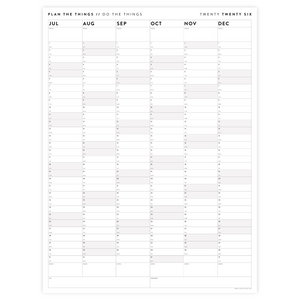 SIX MONTH 2026 GIANT WALL CALENDAR (JULY TO DECEMBER) WITH GRAY WEEKENDS