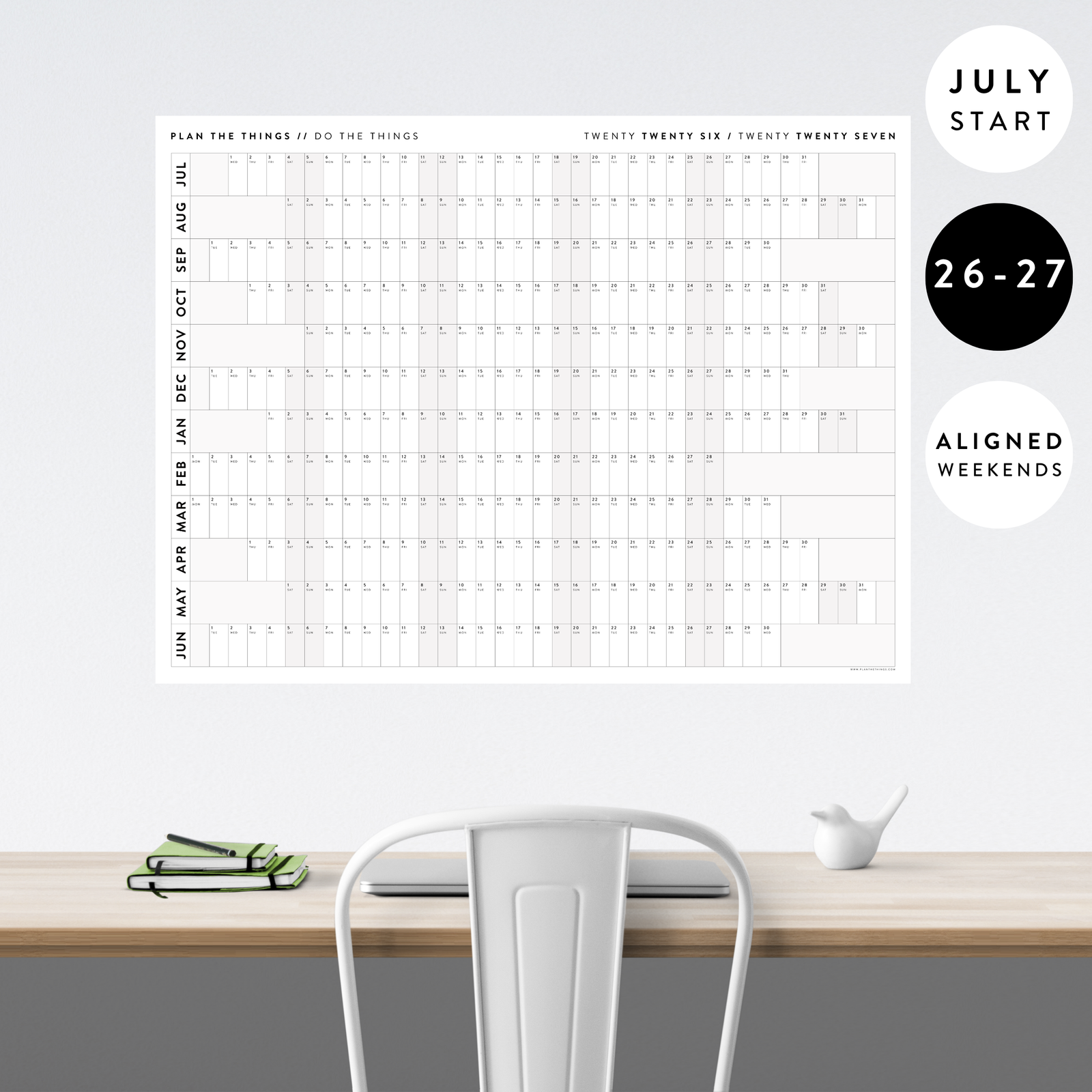 NEW FORMAT! GIANT 2026 - 2027 JULY START ACADEMIC WALL CALENDAR | HORIZONTAL WITH ALIGNED GRAY WEEKENDS