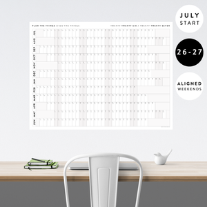 NEW! PRINTABLE JULY START 2026 - 2027 HORIZONTAL ACADEMIC WALL CALENDAR WITH ALIGNED GRAY WEEKENDS - INSTANT DOWNLOAD PRINT UP TO 48" x 36"