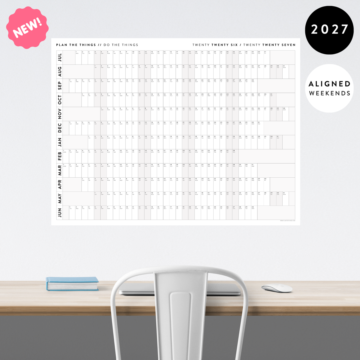 NEW FORMAT! GIANT 2027 ANNUAL WALL CALENDAR | HORIZONTAL WITH ALIGNED GRAY WEEKENDS