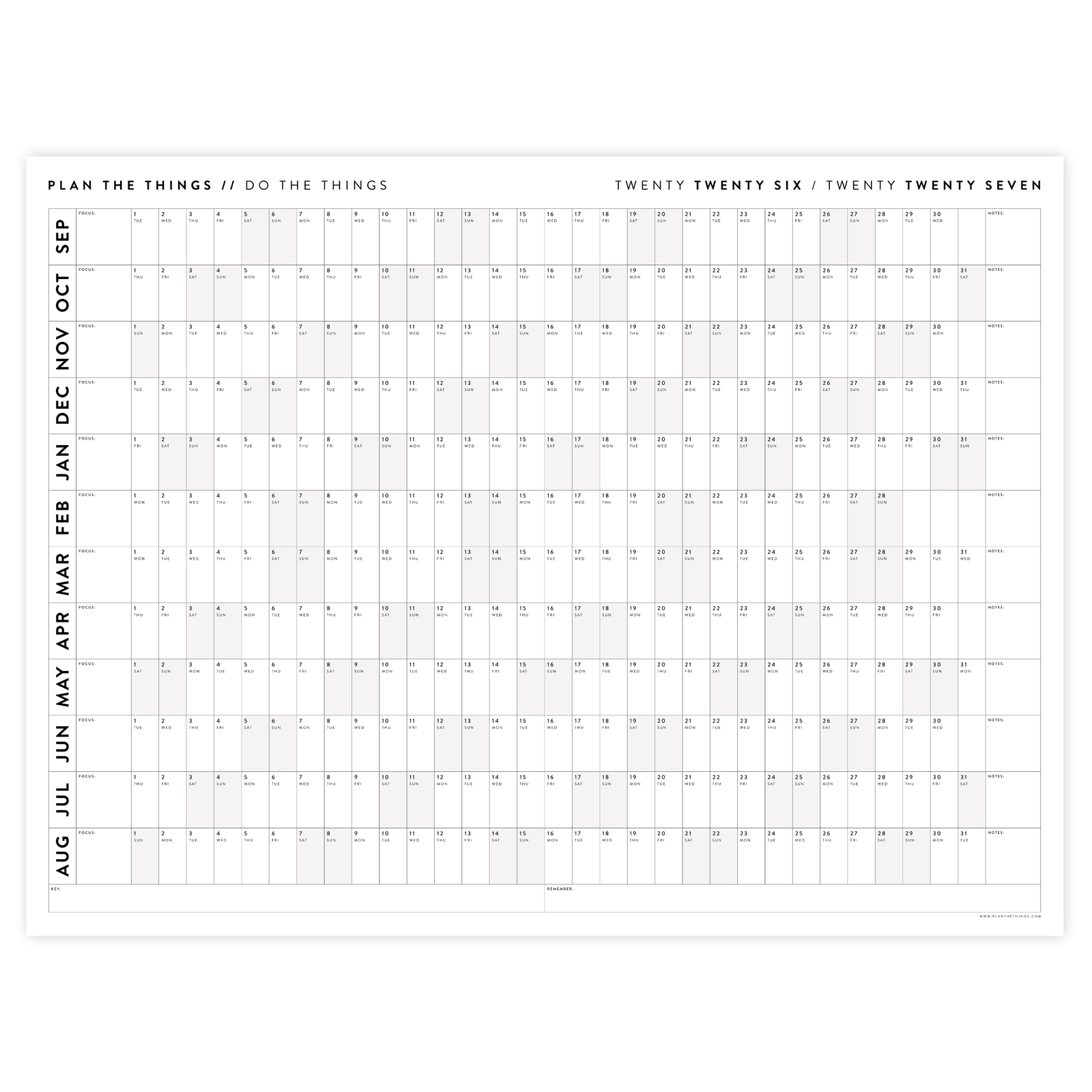 2026 - 2027 ACADEMIC WALL CALENDAR (SEPTEMBER START) | HORIZONTAL WITH GRAY WEEKENDS