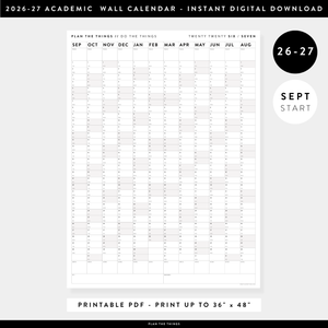 PRINTABLE 2026 - 2027 ACADEMIC WALL CALENDAR (SEPTEMBER START) | VERTICAL WITH GRAY WEEKENDS - INSTANT DOWNLOAD