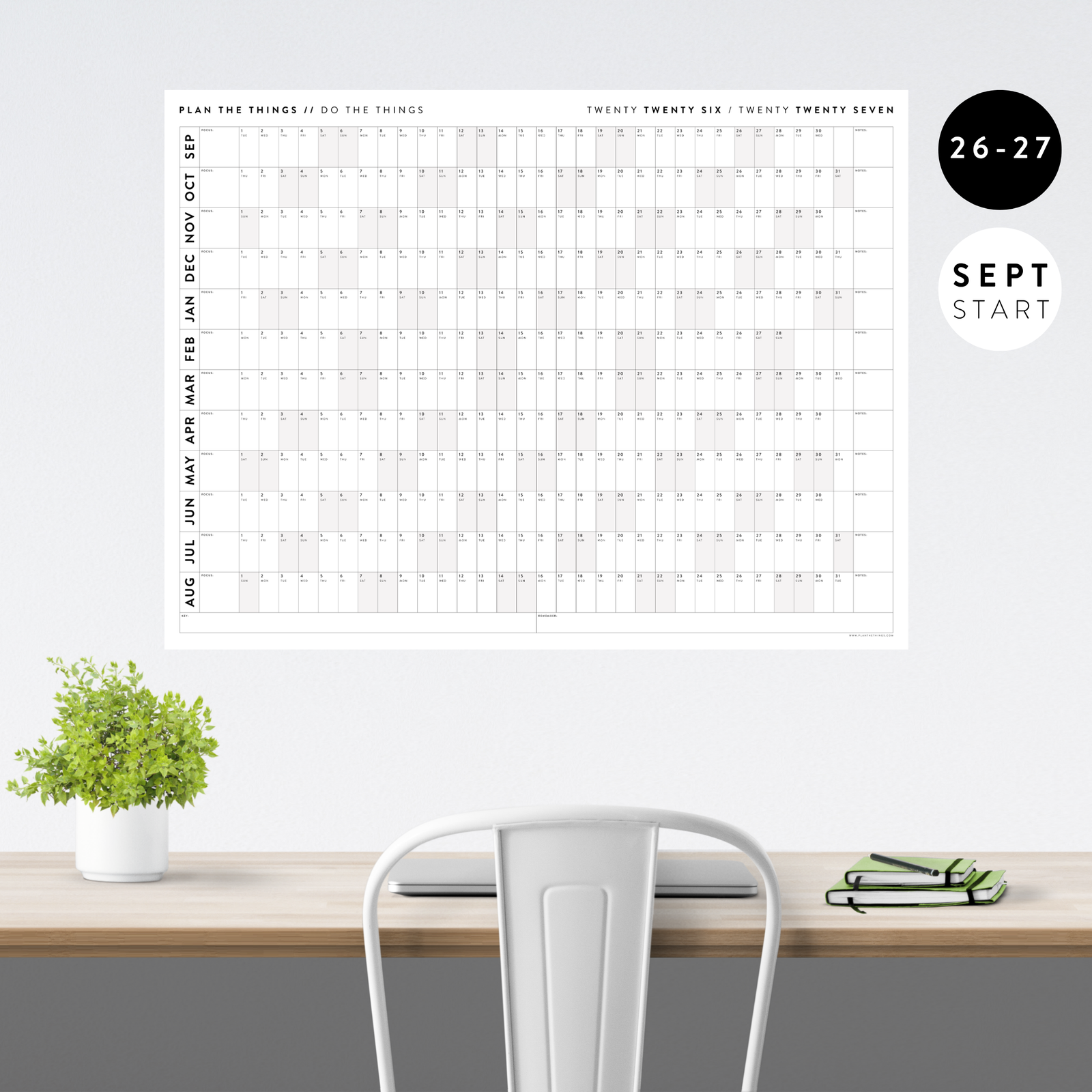 2026 - 2027 ACADEMIC WALL CALENDAR (SEPTEMBER START) | HORIZONTAL WITH GRAY WEEKENDS