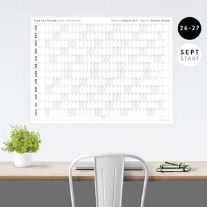 PRINTABLE 2026 - 2027 ACADEMIC WALL CALENDAR (SEPTEMBER START) | HORIZONTAL WITH GRAY WEEKENDS - INSTANT DOWNLOAD
