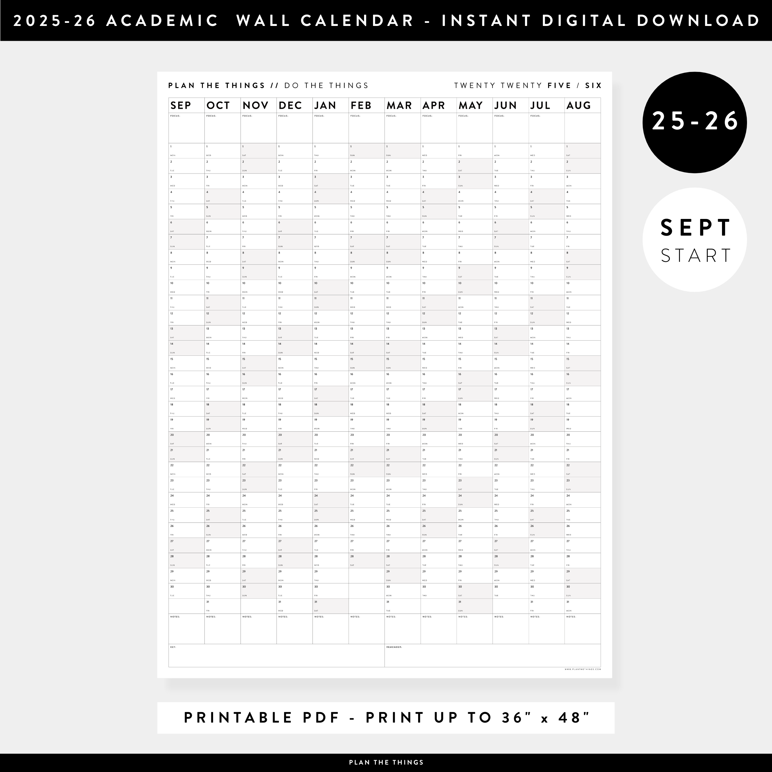 PRINTABLE 2025 2026 ACADEMIC WALL CALENDAR (SEPTEMBER START) VERTI