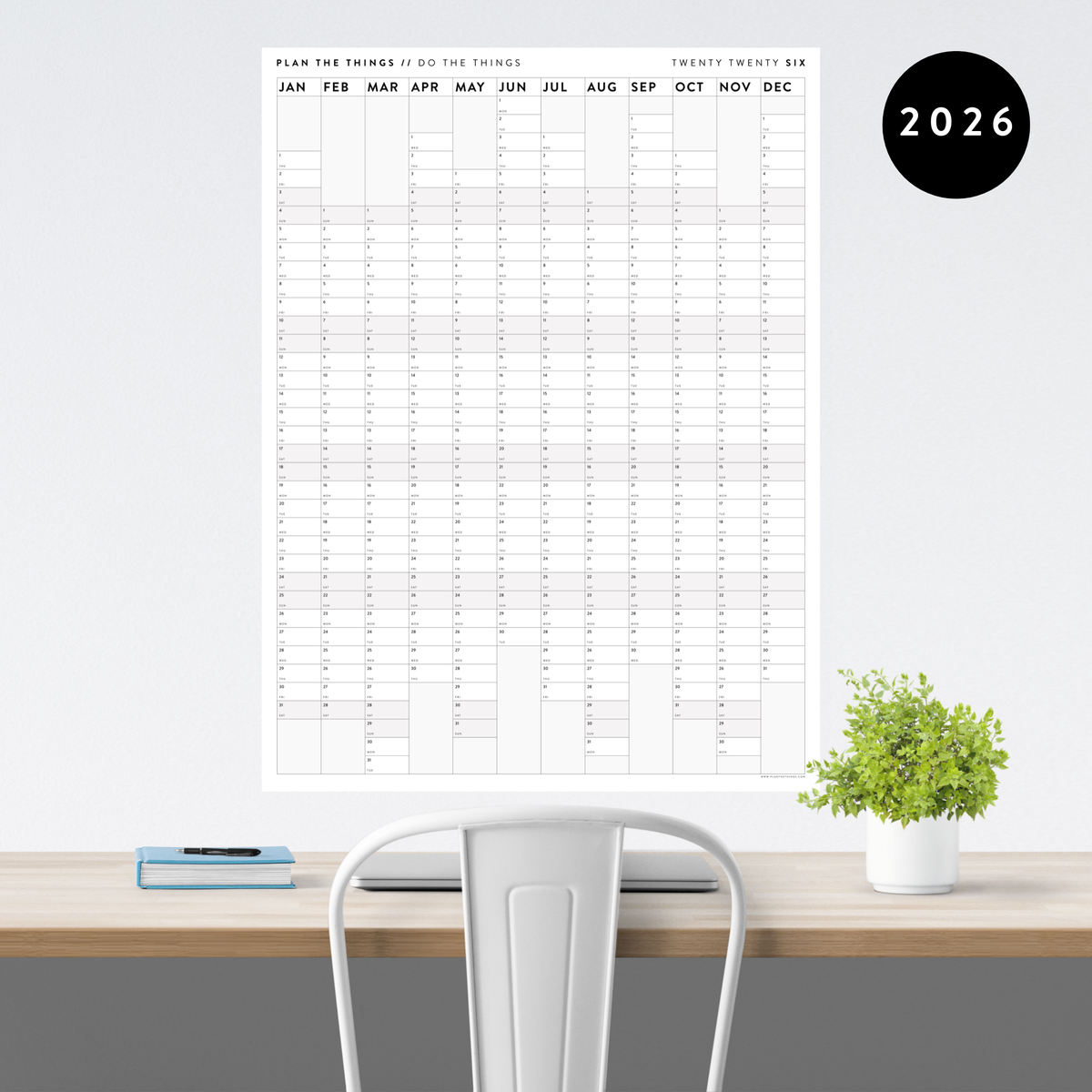 NEW! PRINTABLE VERTICAL 2026 WALL CALENDAR WITH ALIGNED GRAY WEEKENDS - INSTANT DOWNLOAD