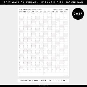 PRINTABLE VERTICAL 2027 WALL CALENDAR WITH GRAY WEEKENDS - INSTANT DOWNLOAD