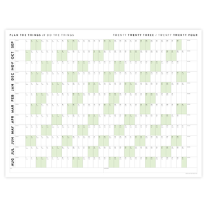 2023 / 2024 ACADEMIC WALL CALENDAR (SEPTEMBER START) | HORIZONTAL WITH GREEN WEEKENDS