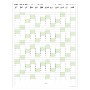 PRINTABLE 2023 / 2024 ACADEMIC WALL CALENDAR (SEPTEMBER START) | VERTICAL WITH GREEN WEEKENDS - INSTANT DOWNLOAD