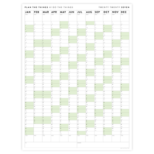 PRINTABLE VERTICAL 2027 WALL CALENDAR WITH GREEN WEEKENDS - INSTANT DOWNLOAD