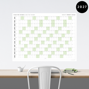 GIANT 2027 ANNUAL WALL CALENDAR | HORIZONTAL WITH GREEN WEEKENDS