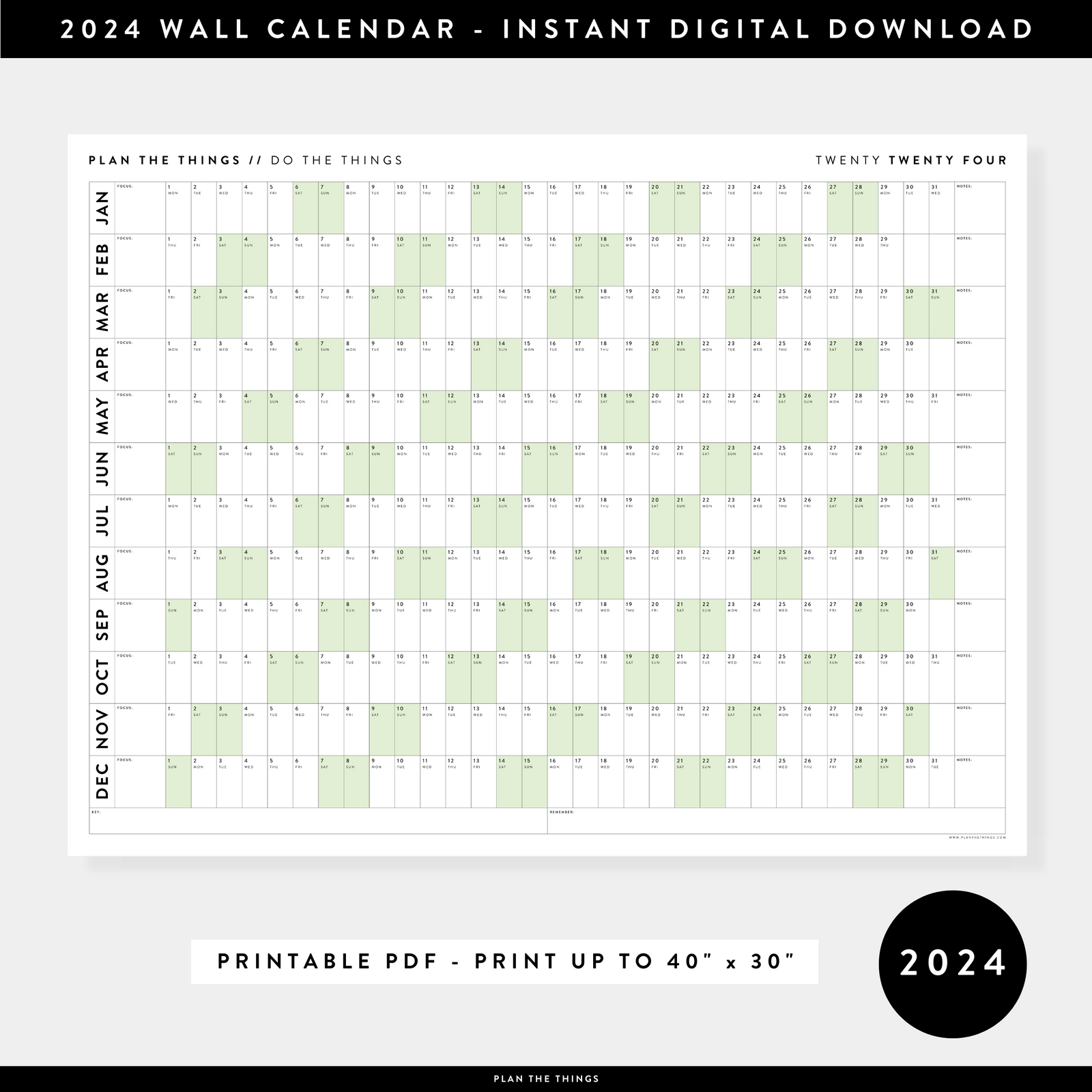 2024 A1 Unmounted Large Wall Planner / Calendar - 84cm X 59cm Yearly Office Planner (UK)