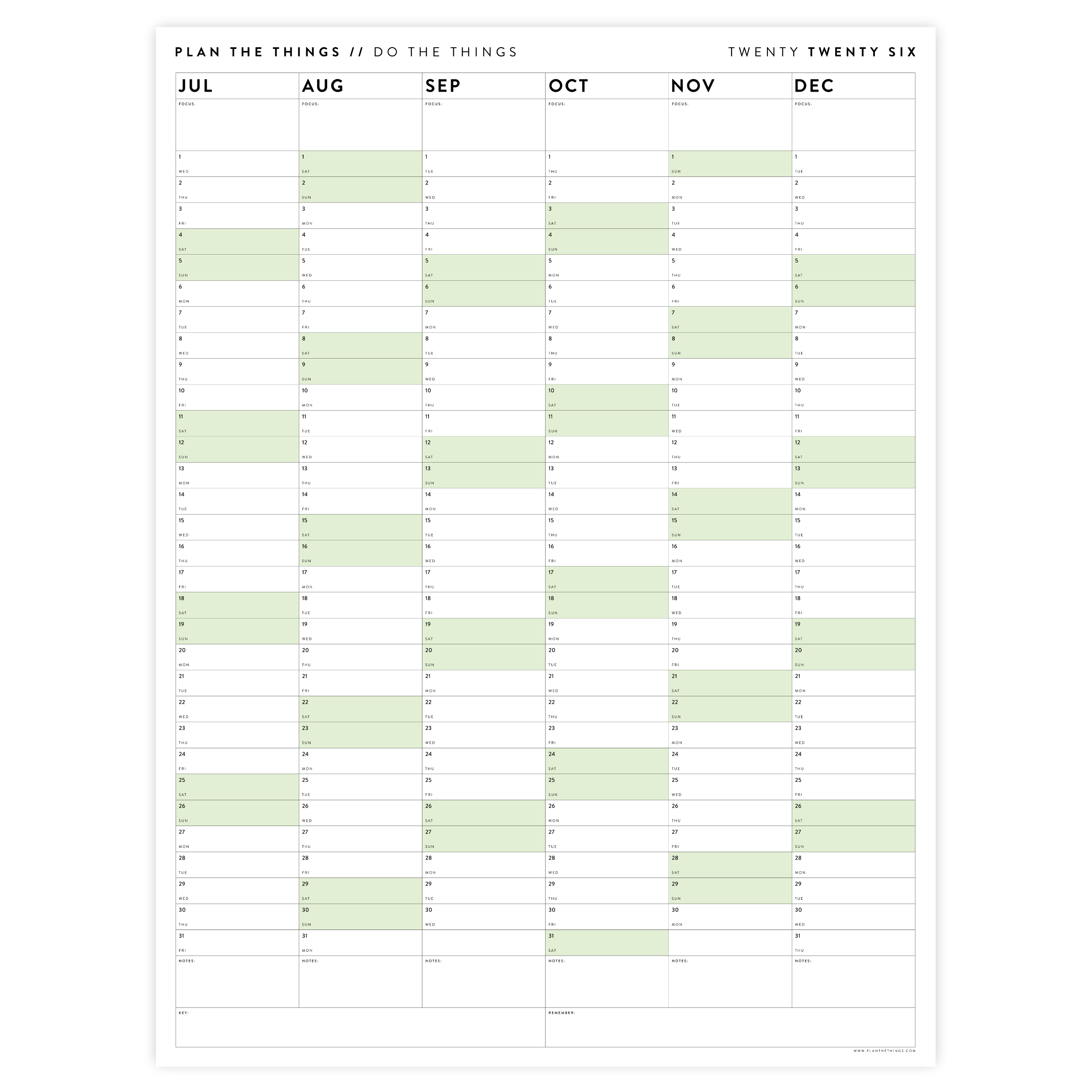 PRINTABLE 2026 SIX MONTH CALENDARS | JULY - DECEMBER // INSTANT DOWNLO ...
