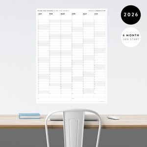 SIX MONTH 2026 GIANT WALL CALENDAR (JANUARY TO JUNE)  WITH GRAY WEEKENDS