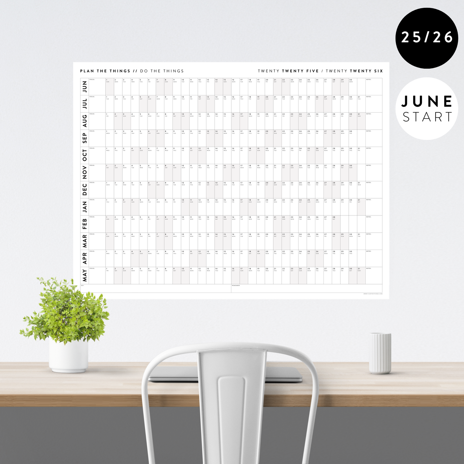 2025 - 2026 ACADEMIC WALL CALENDAR (JUNE START) | HORIZONTAL WITH GRAY / GREY WEEKENDS