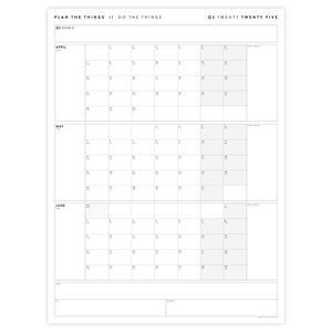 PRINTABLE Q2 (APRIL - JUNE) 2025 QUARTERLY WALL CALENDAR (GRAY) - INSTANT PDF DOWNLOAD