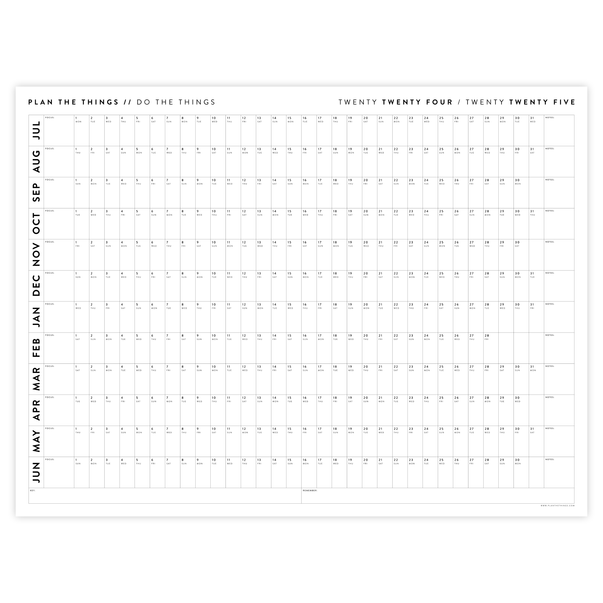 PRINTABLE 2024 2025 ACADEMIC WALL CALENDAR (JULY START) HORIZONTAL