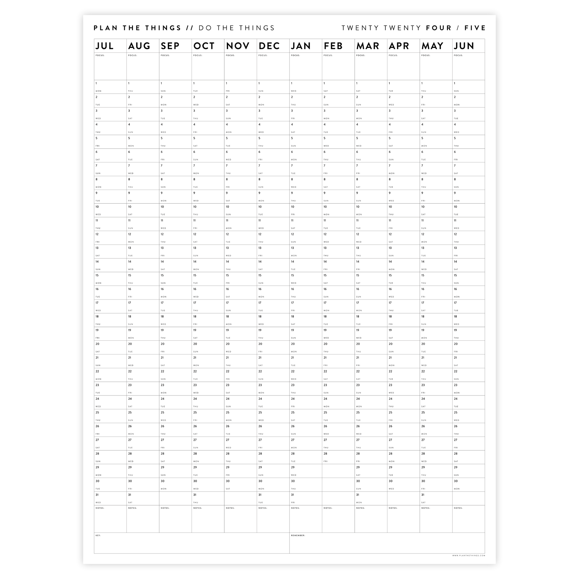 PRINTABLE 2024 2025 ACADEMIC WALL CALENDAR (JULY START) VERTICAL