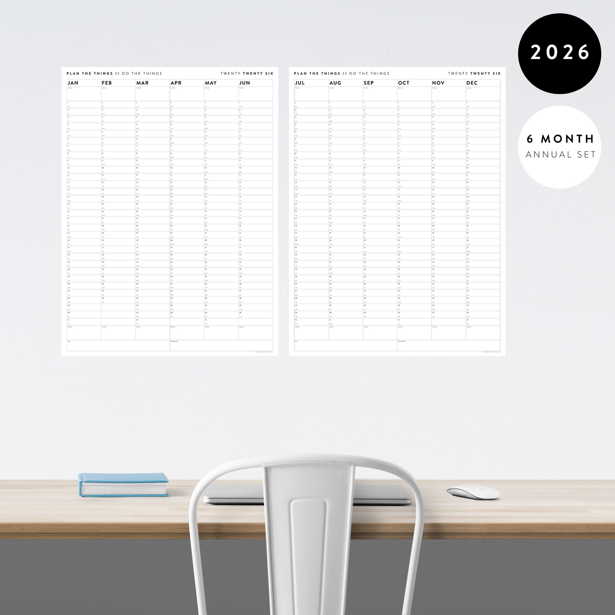 PRINTABLE SIX MONTH 2026 ACADEMIC YEAR WALL CALENDAR SET - MINIMAL / CLEAR - INSTANT DOWNLOAD
