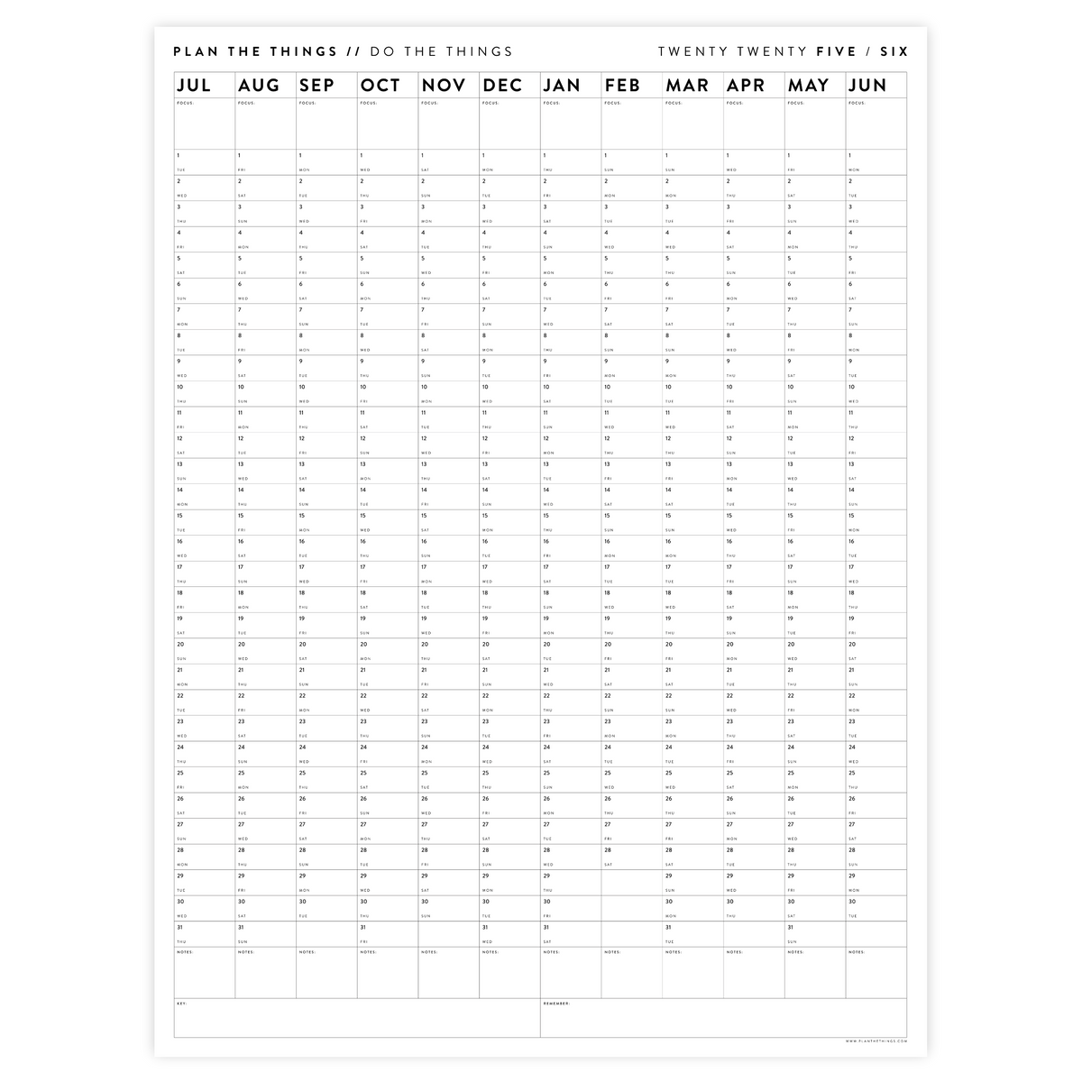 PRINTABLE 2025 - 2026 ACADEMIC WALL CALENDAR (JULY START) | VERTICAL - MINIMAL / CLEAR - INSTANT DOWNLOAD