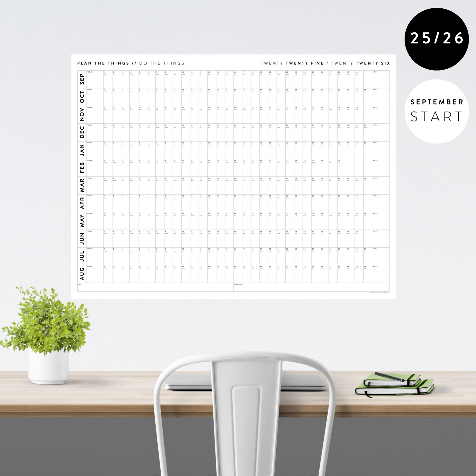 2025 - 2026 ACADEMIC WALL CALENDAR (SEPTEMBER START) | HORIZONTAL - MINIMAL / CLEAR