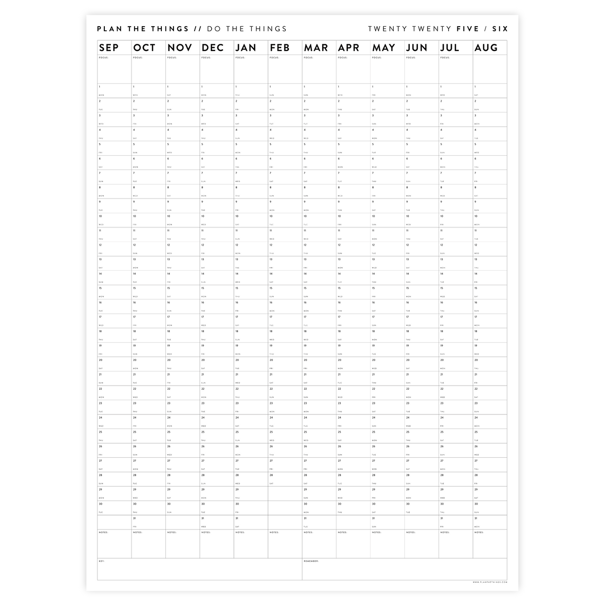 PRINTABLE 2025 - 2026 ACADEMIC WALL CALENDAR (SEPTEMBER START) | VERTICAL - MINIMAL / CLEAR - INSTANT DOWNLOAD