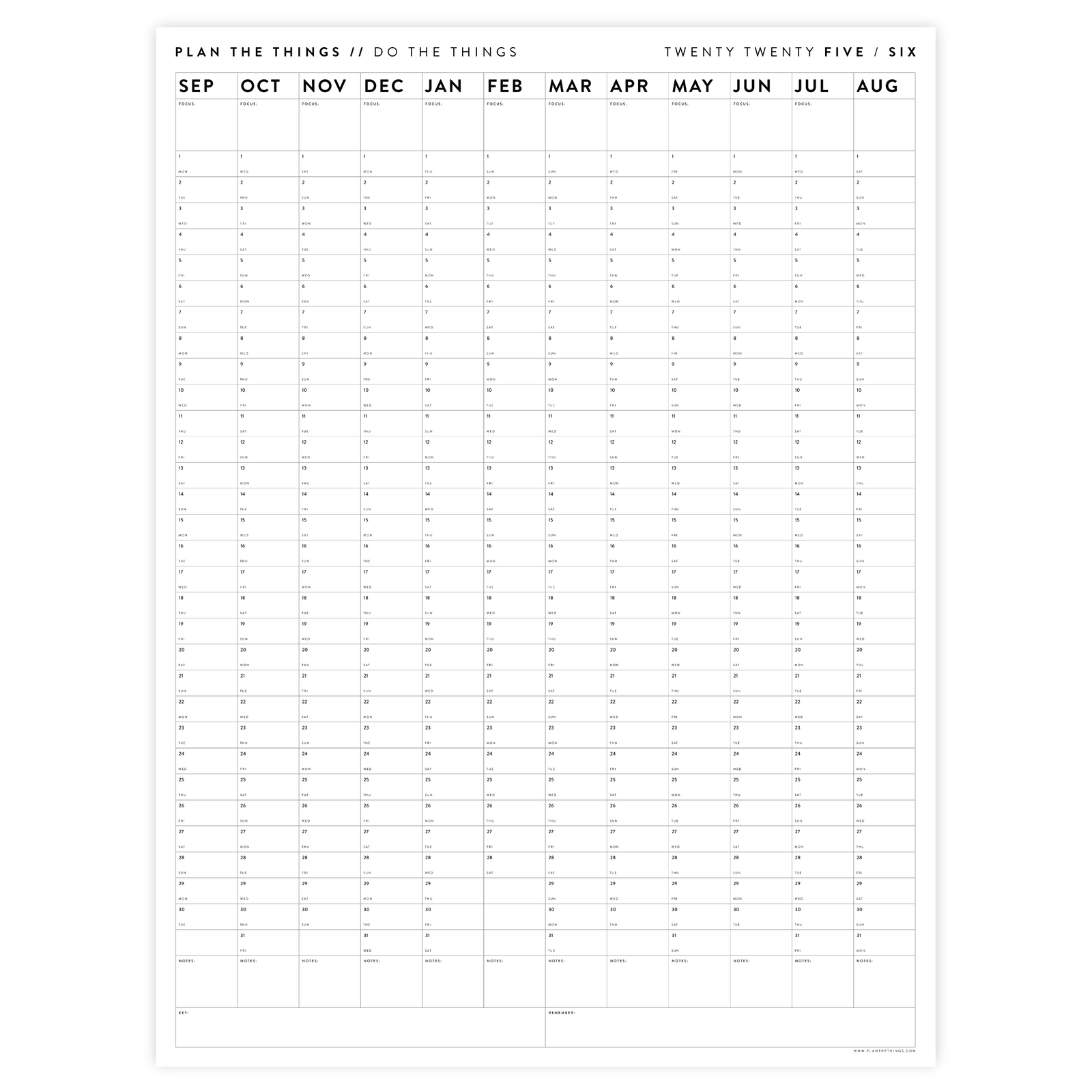 PRINTABLE 2025 - 2026 ACADEMIC WALL CALENDAR (SEPTEMBER START) | VERTICAL - MINIMAL / CLEAR - INSTANT DOWNLOAD