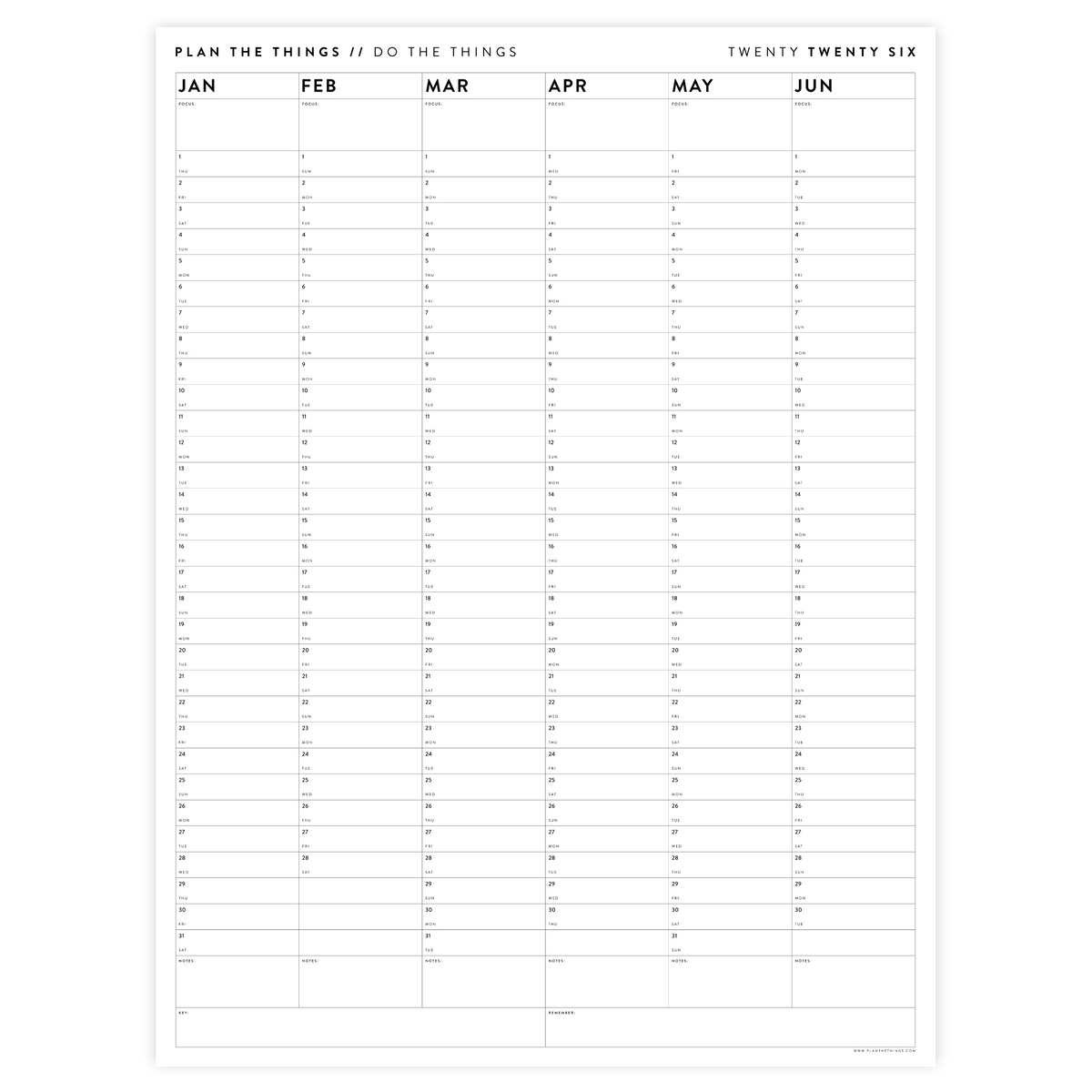 PRINTABLE SIX MONTH 2026 ACADEMIC YEAR WALL CALENDAR SET - MINIMAL / CLEAR - INSTANT DOWNLOAD