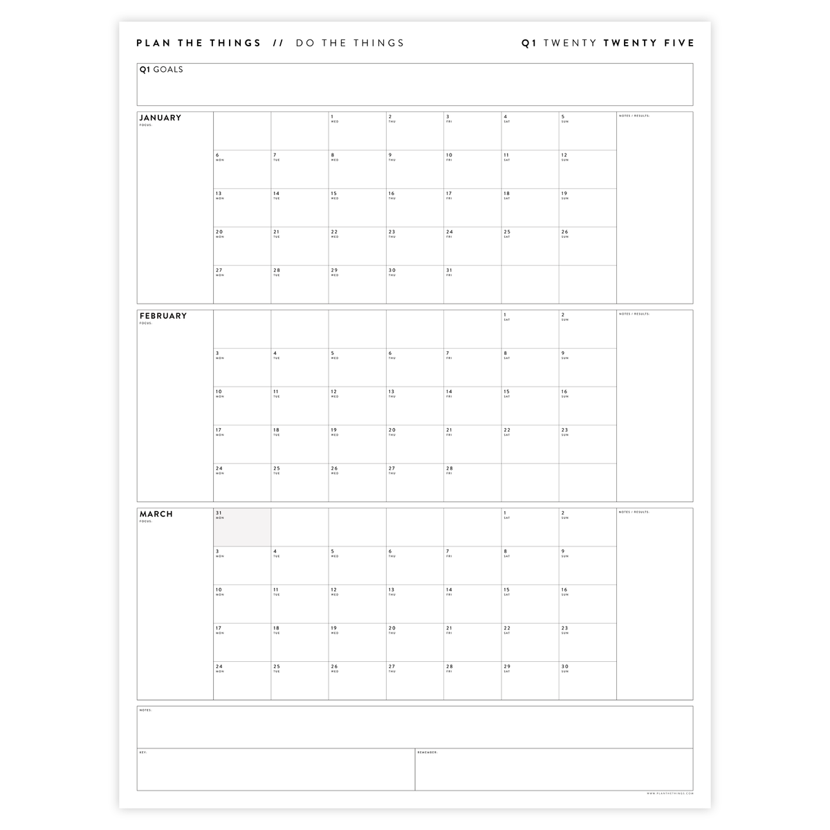 Q1 2025 QUARTERLY GIANT WALL CALENDAR (JANUARY - MARCH 2025) - MINIMAL