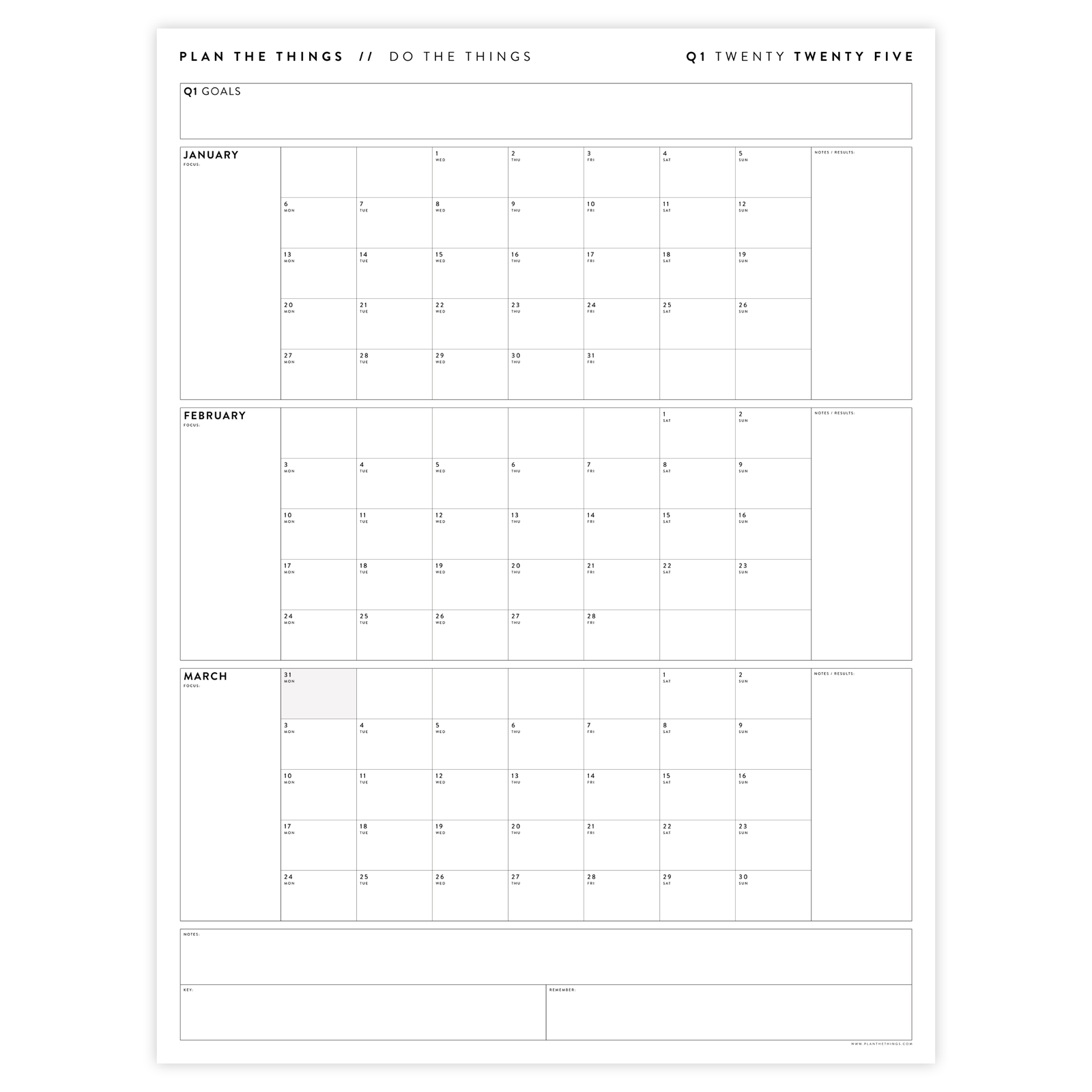 Q1 2025 QUARTERLY GIANT WALL CALENDAR (JANUARY - MARCH 2025) - MINIMAL