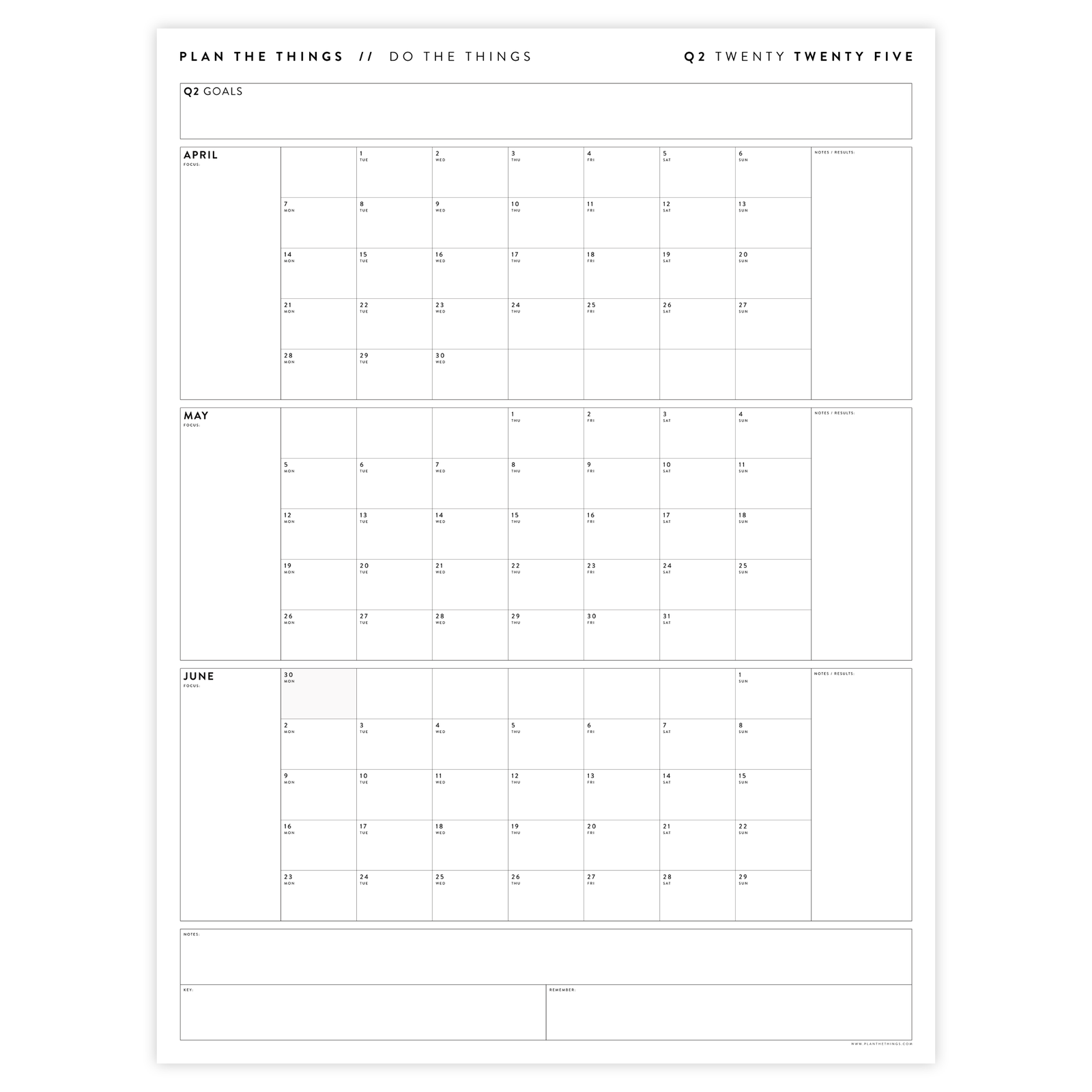 Q2 2025 QUARTERLY GIANT WALL CALENDAR (APRIL - JUNE 2025) - MINIMAL