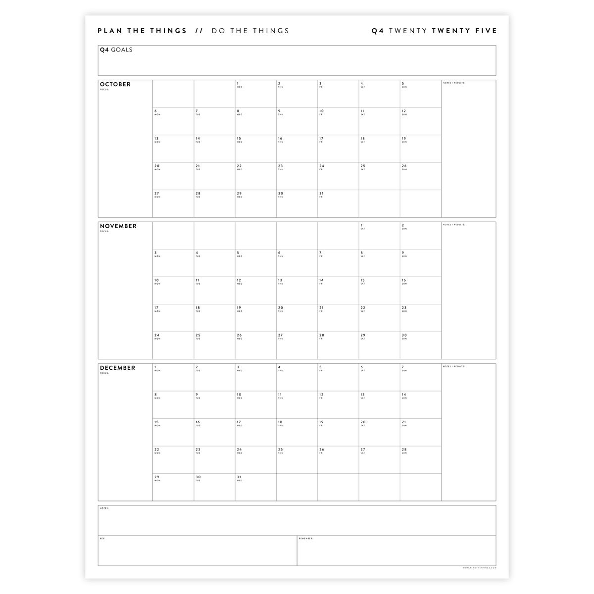 Q4 2025 QUARTERLY GIANT WALL CALENDAR (OCTOBER - DECEMBER 2025) - MINIMAL