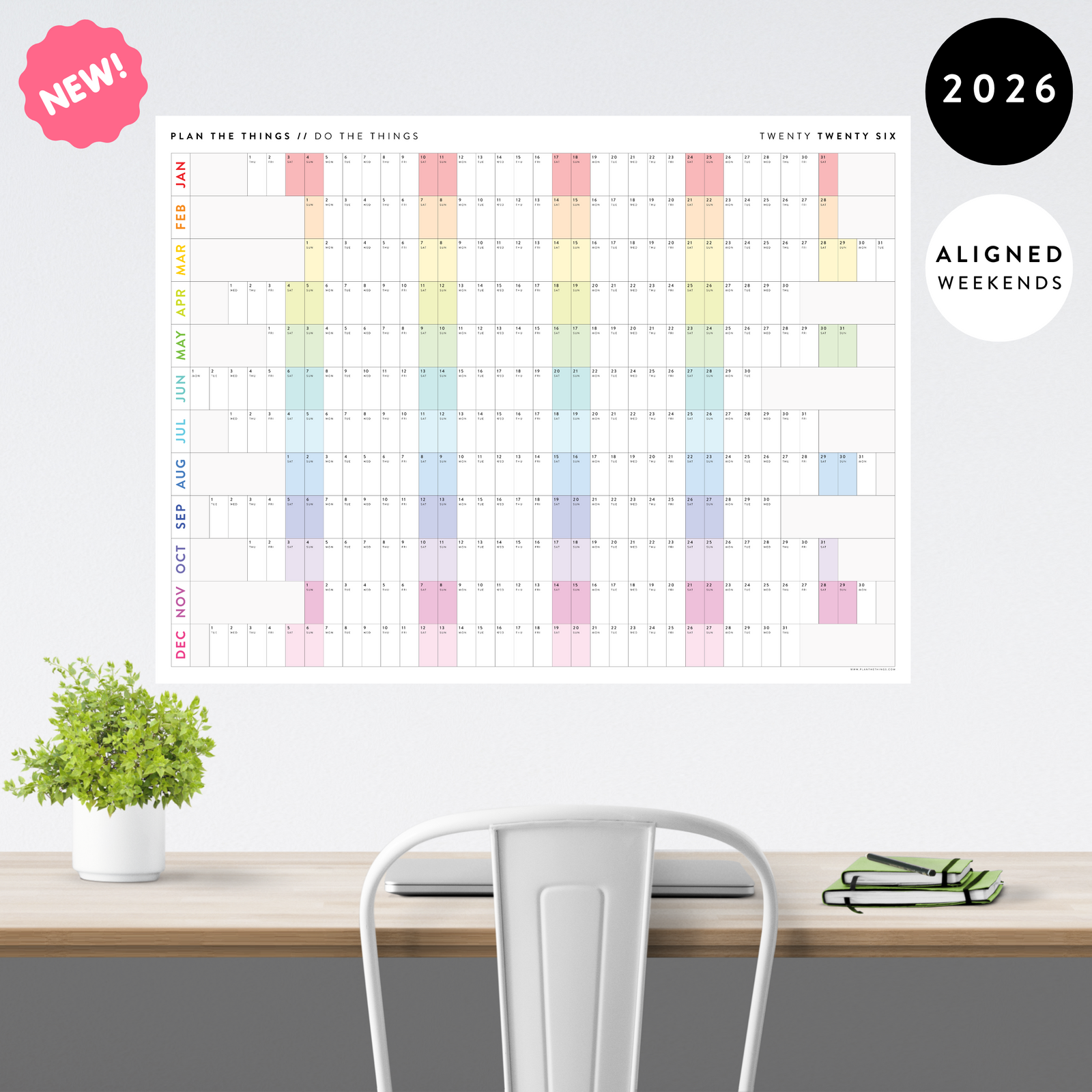 NEW FORMAT! GIANT 2026 ANNUAL WALL CALENDAR | HORIZONTAL WITH ALIGNED WEEKENDS