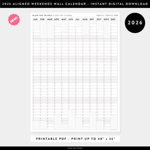 NEW! PRINTABLE VERTICAL 2026 WALL CALENDAR WITH ALIGNED GRAY WEEKENDS - INSTANT DOWNLOAD
