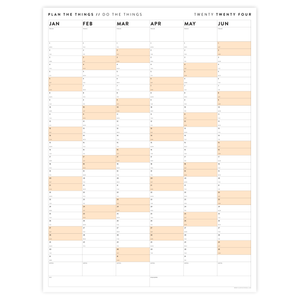 SIX MONTH 2024 GIANT WALL CALENDAR (JANUARY TO JUNE)  WITH ORANGE WEEKENDS