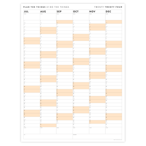 SIX MONTH 2024 GIANT WALL CALENDAR (JULY TO DECEMBER) WITH ORANGE WEEKENDS