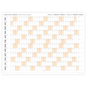 2023 / 2024 ACADEMIC WALL CALENDAR (SEPTEMBER START) | HORIZONTAL WITH ORANGE WEEKENDS