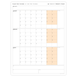PRINTABLE Q1 (JANUARY - MARCH) 2024 QUARTERLY WALL CALENDAR (ORANGE) - INSTANT DOWNLOAD