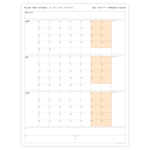 PRINTABLE Q2 (APRIL - JUNE) 2024 QUARTERLY WALL CALENDAR (ORANGE) - INSTANT PDF DOWNLOAD